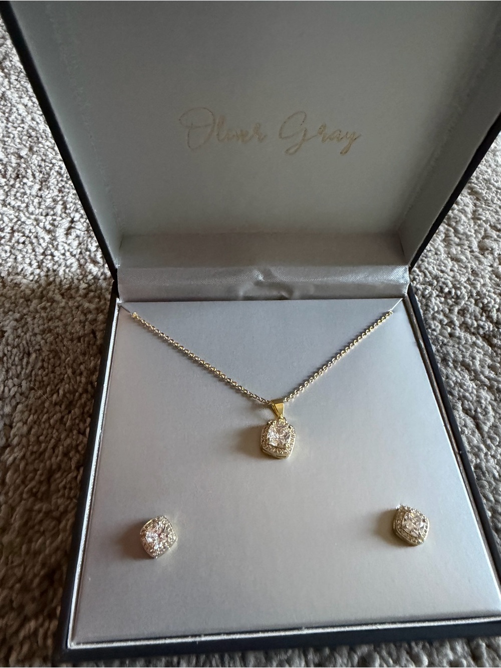 Gold-Tone Crystal Pendant Necklace and Matching Stud Earrings